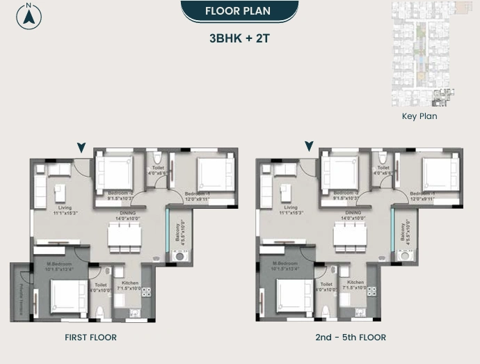 3 BHK Type A Floor Plan – MP Mavis, 1179 sqft