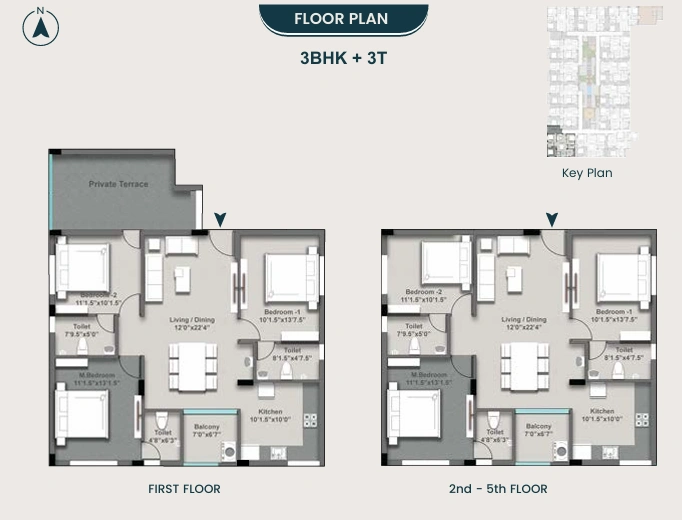 3 BHK Type B Floor Plan – MP Mavis, 1378 sqft
